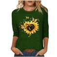 thumbnail image 2 of Viluyesy 3/4 Sleeves T-Shirt Women Round Neck Shirt Tops Fashionable Relaxed Loose Blouse Army Green Size M, 2 of 5