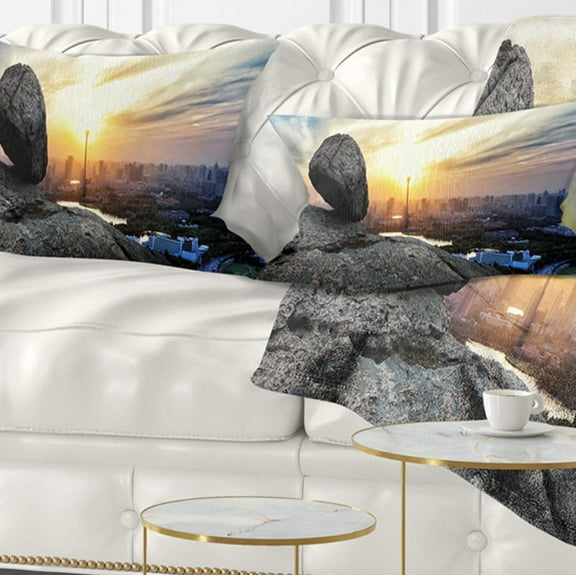 Designart Buildings and Crag on Rock Panorama - Landscape Printed Throw Pillow - 12x20