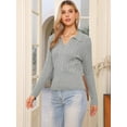 thumbnail image 4 of DARING DIVA Fall Sweaters Collared V Neck Cable Knit Pullover Tops S Grey, 4 of 6
