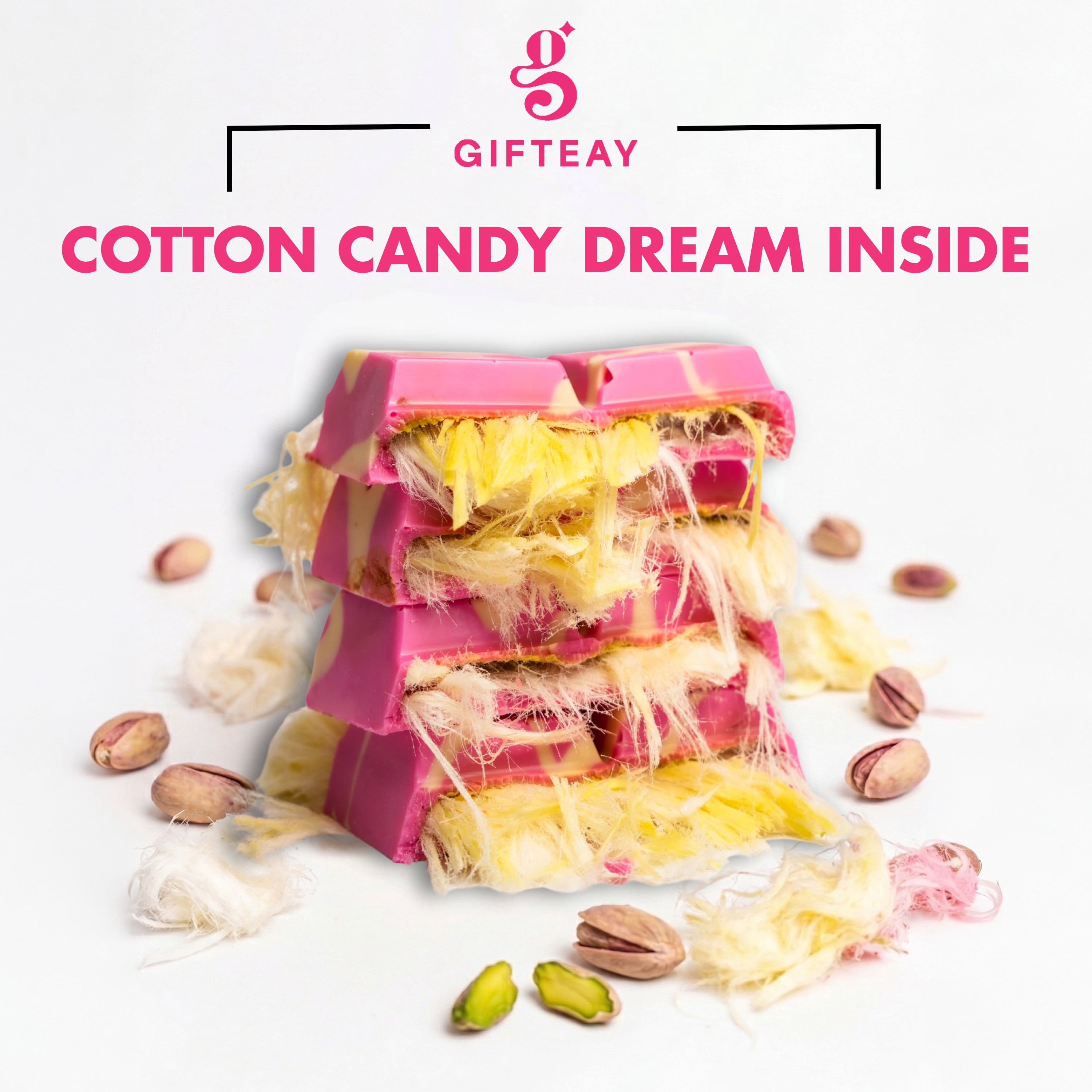 Gifteay Angel Hair Chocolate, Belgian Chocolate Bar with Turkish Cotton Candy & Pistachio Filling, Premium Artisan Dessert Gift – 3.5 oz (140g) | White Chocolate