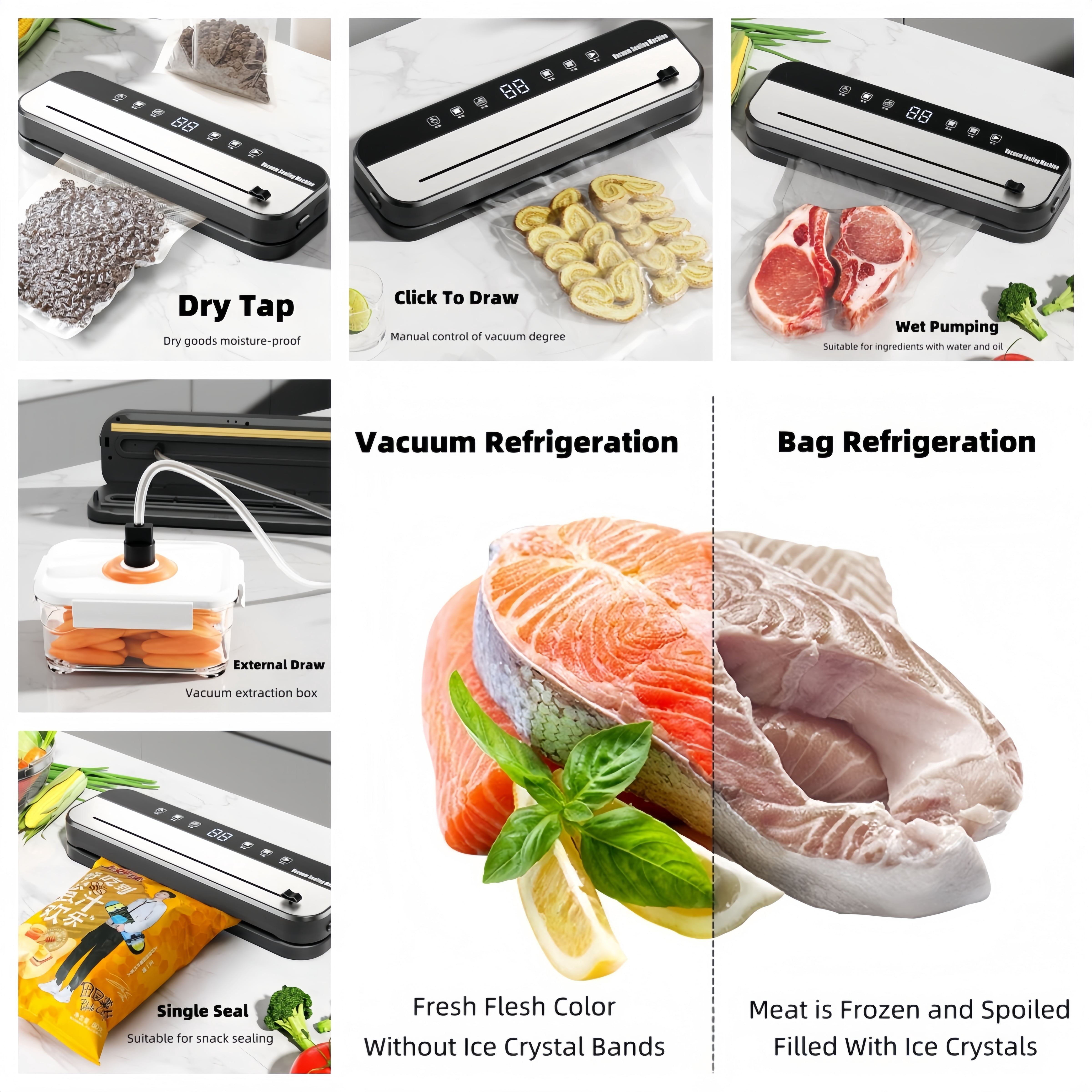 KYFIU Compact Vacuum Sealer for Food, Vacuum Sealer Machine with 50 Vacuum Bags, Featuring LED Pressure Display, Pro Food Sealer with Built-in Cutter, Black