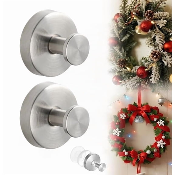 Suction Cup Hooks for Wreaths on Glass, 2026 NEW No Drill Suction Cup Hooks for Shower Towels, Strong Suction Cup Wreath Hanger Holder for Front Door Glass Window Mirror Bathroom Wall (2, Silver)