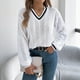thumbnail image 4 of Suéter de cuello redondo para mujer, suéter de manga larga con cuello en V, tops de acrílico para mujer, 4 of 7