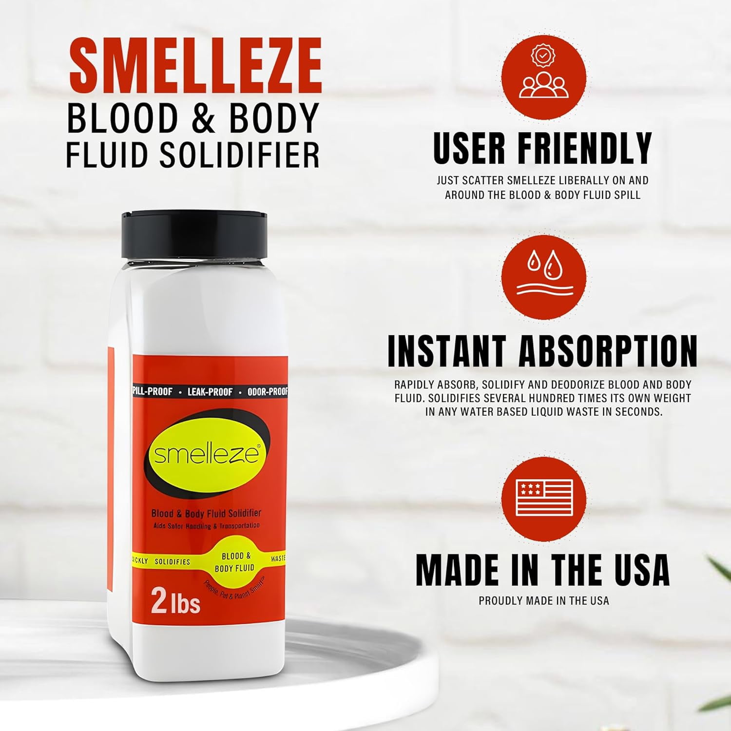 SMELLEZE Blood & Body Fluid Clean Up Super Absorbent, Solidifier & Deodorizer: 2 lb. Granules