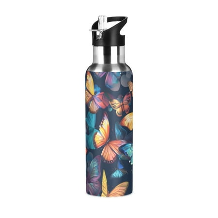 

ALAZA Butterflies Beautiful Water Bottle Insulated Flask Stainless Steel Straw Lid 20 oz