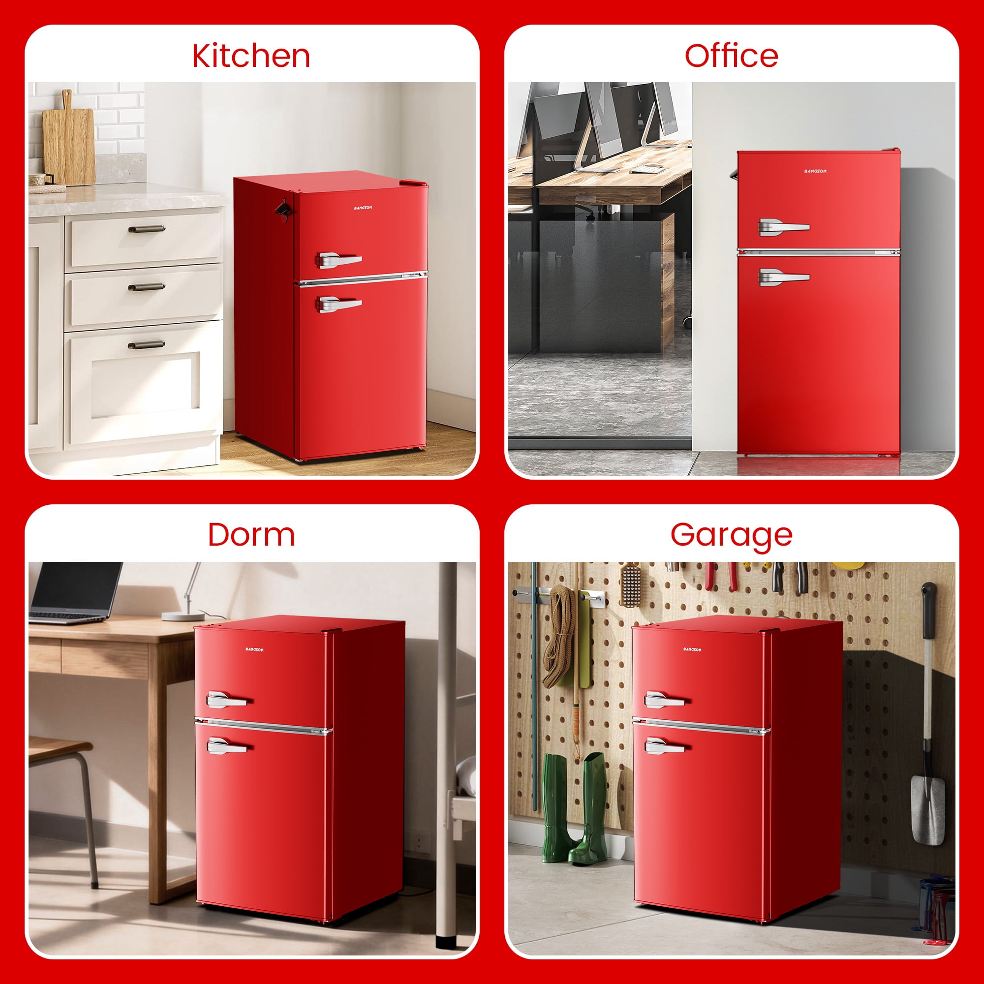 BANGSON 3.2 Cu.Ft Retro Mini Fridge with Freezer, Small Refrigerator for Dorm Room & Home Bar ,Red