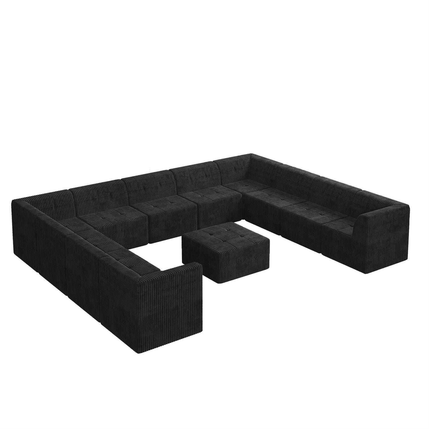 Demi Bonn 163" U-Shaped Modular Sectional Sofa, Modern Minimalist Style DIY Compressed Corduroy Couch for Living Room & Bedroom, Black