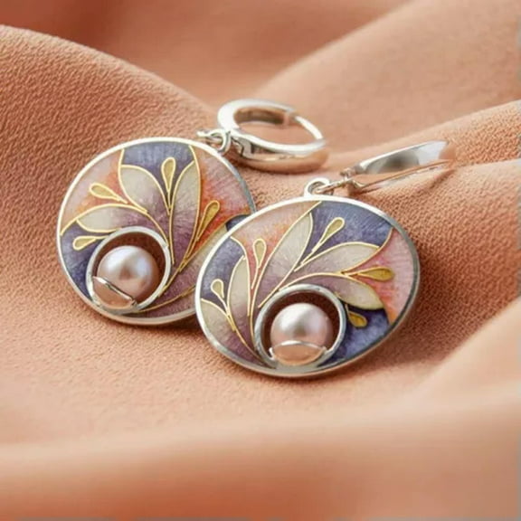K-KED Two pairs Fashion Women Enamel Pink Pearl Stud Drop Earrings Wedding Jewelry-Silver