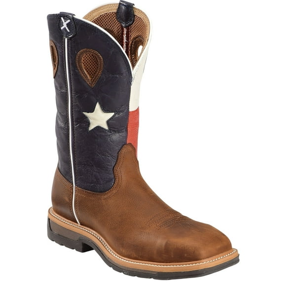 Men's Twisted X MLCS007 Lite Weight Work Boot Safety Toe Brown/Texas Flag Leather 8 2E