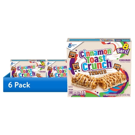 (6 pack) Cinnamon Toast Crunch Cereal Treat Bars, Snack Bars, 8 Count, 6.8 oz