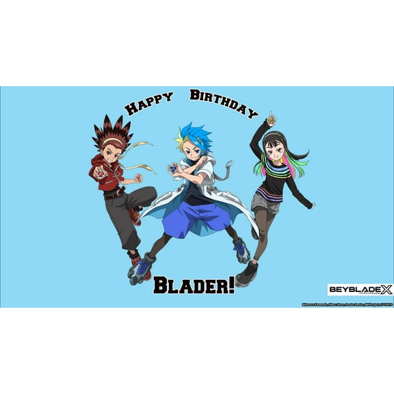 BEYBLADE X Cake Topper Decoration – Anime Battle Scene with Characters and Spinning Tops fits 1/4 Sheet cake or larger