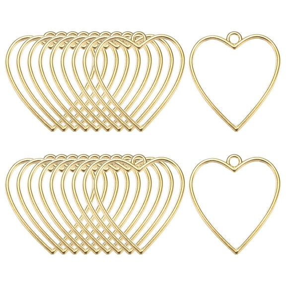 20-Pack Open Bezels for Resin, Heart Shape Open Back Bezel Pendants for Resin Jewelry Making/DIY Earrings Necklace, Alloy Hollow Frame Pendants [Bright Gold]