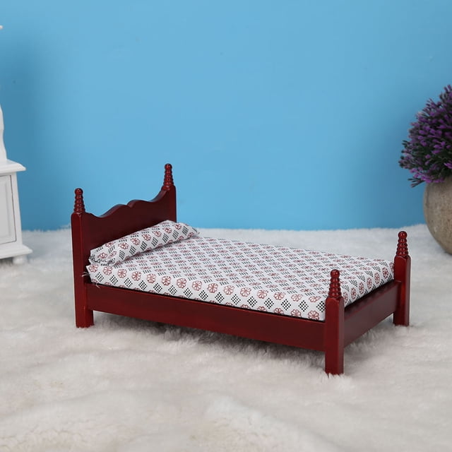 Mini casa de muñecas con cama individual, casa de muñecas 1:12, mini casa de muñecas, cama individual de madera, exhibición de casa de muñecas, cama individual confiable y duradera