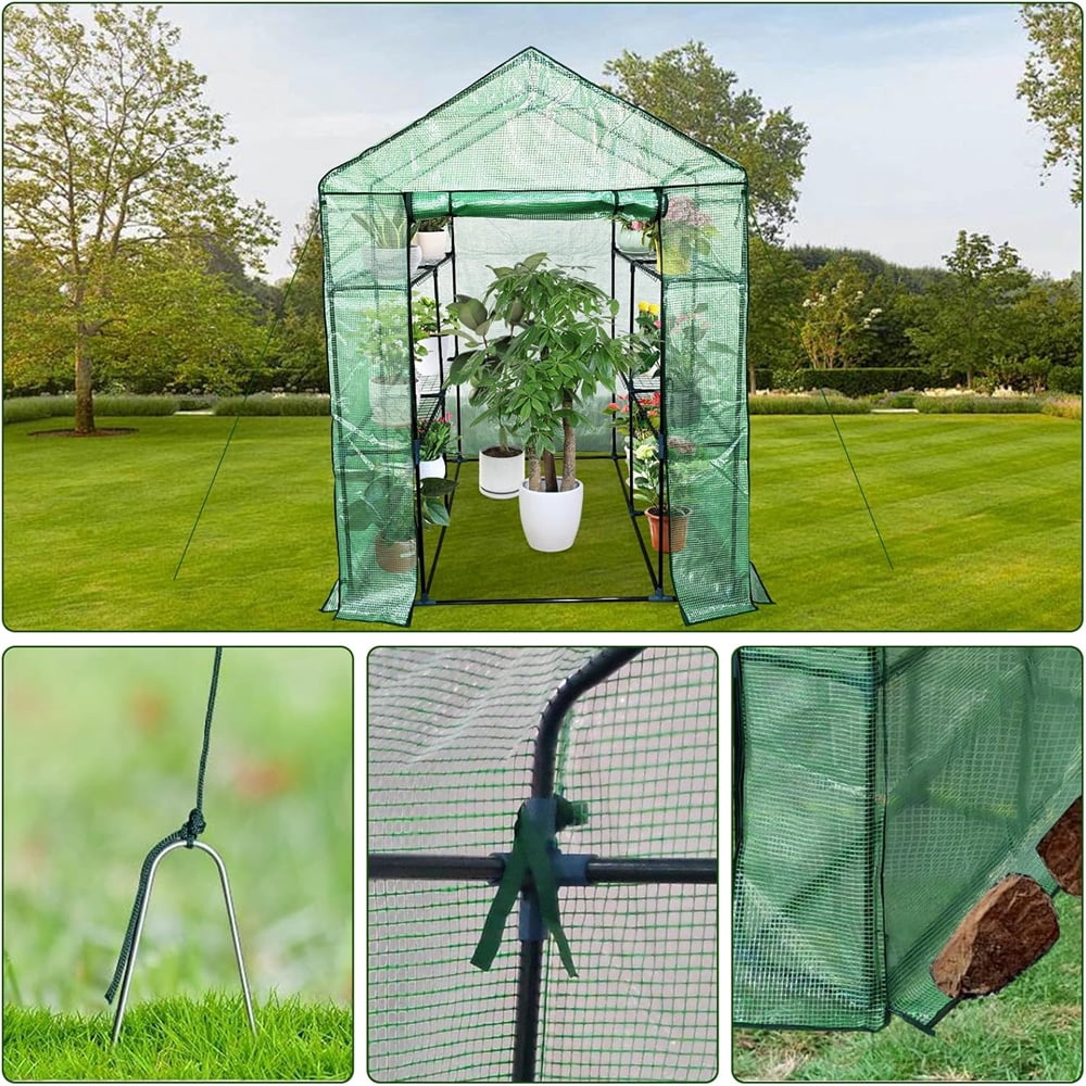 Walk-in Greenhouse for Outdoors,Portable Greenhouse, Shelves Green House Kit w/ Zippered Door Anchors and Ropes, Plant Garden Hot House for Garden Patio Backyard
