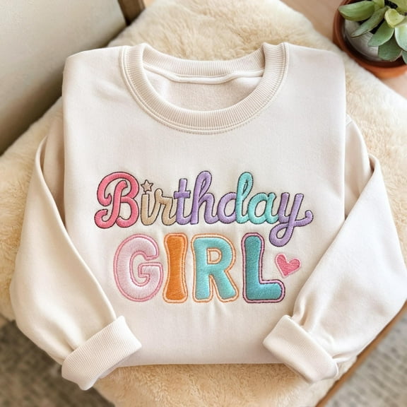 Kid's Embroidered SweatShirt, Birthday Girl Shirt, Girl Birthday Shirt, Coquette Birthday, Whimsy Birthday,Birthday Party Shirt,Gift For Her
