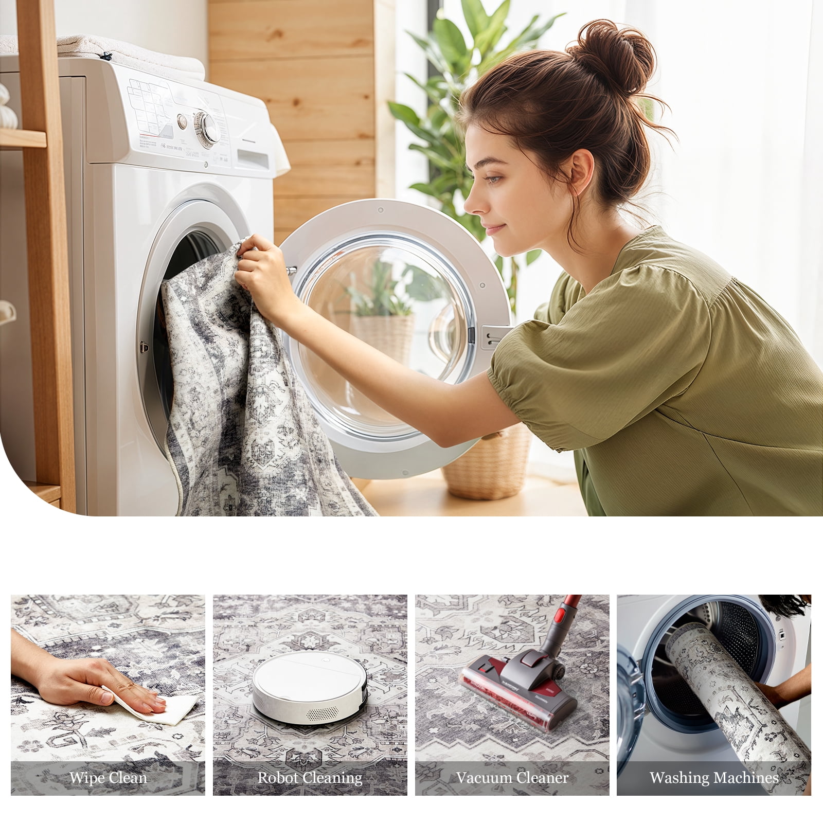CHITOOMA 2'x6' Machine-washable Runner Rug for Kitchen, Stain Resistant Non-Shed Carpet, Boho Runner Rug with Non-Slip Backing for Hallway, Entryway, Bedroom, Laundry, Bathroom