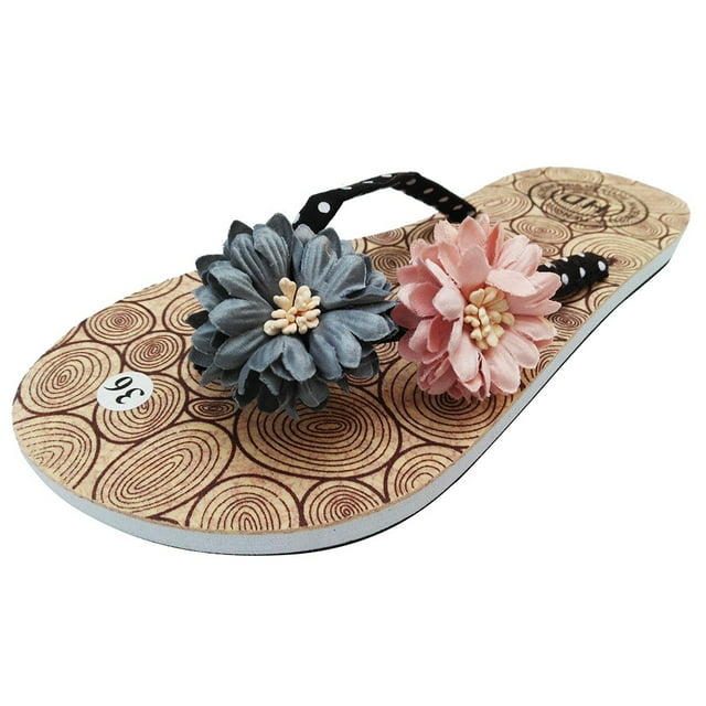 Summer Womens Non-Slip Flower Flip Flops Sandals Flat Beach Slippers Shoes