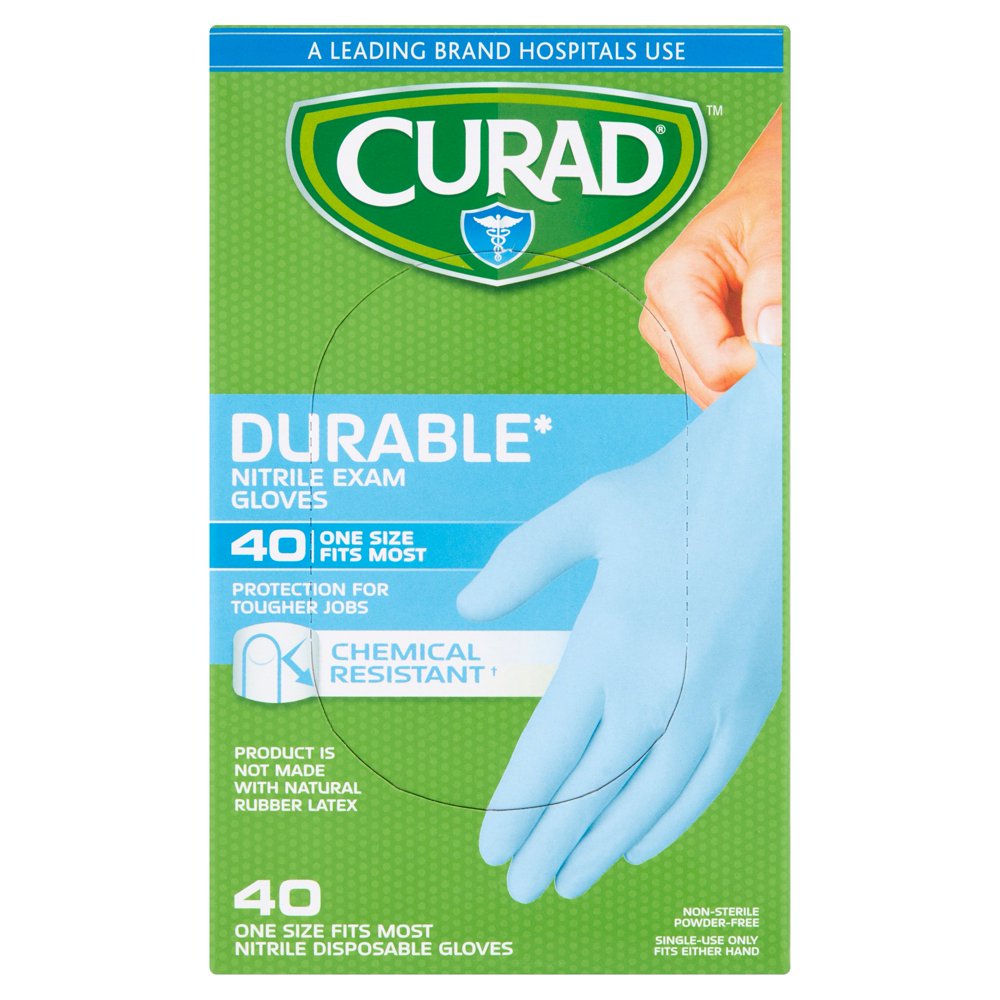 Curad Nitrile Disposable Exam Gloves OSFM, 40 count