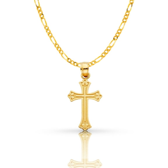14K Yellow Gold Cross Pendant with 2.3mm Figaro 3 1 Chain Chain Necklace