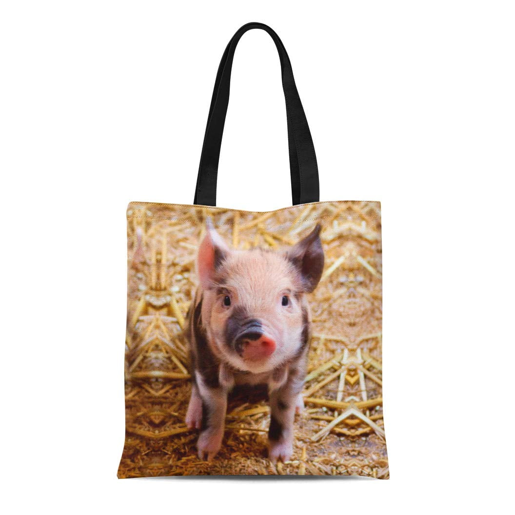 JSDART Canvas Tote Bag Pig Cute Baby Piglet Farm Reusable Handbag ...