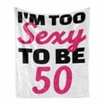 thumbnail image 1 of 50th Birthday Soft Flannel Fleece Throw Blanket, Being 50 Themed Funny Pictogram Hand Writing Calligraphy Print, Cozy Plush for Indoor and Outdoor Use, 50" x 70", White Black and Pink, by Ambesonne, 1 of 6