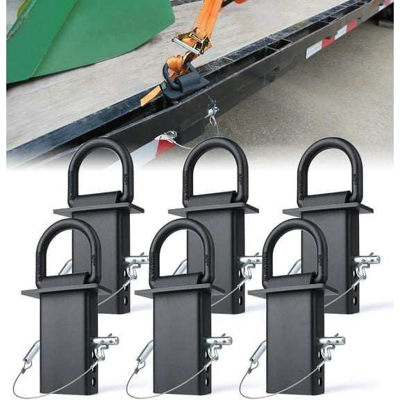 SUMMIT - 5/8" Heavy-Duty Stake Pocket D Rings with Anti-Loss Cord | Adjustable 18,000 lbs Trailer Stake Pocket Tie-Down Utility for Flatbed Trucks and Trailers | 4 Adjustable Holes | 6 Pack
