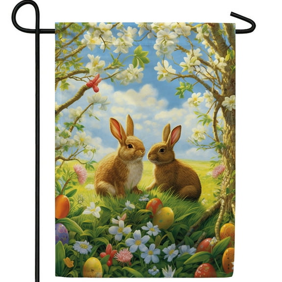 America Forever Easter Bunnies Garden Flag 12.5 x18 inch Double Sided Rabbit Floral Farmhouse Flowers Spring Holiday Seasonal Easter Day Flags for Outdoor Yard Lawn Decoration