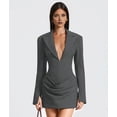thumbnail image 4 of Women'S Knit Bodycon Dress Long Sleeve V Neck Bodycon Sheath Dress Elegant Party Mini Dress Gray M, 4 of 9