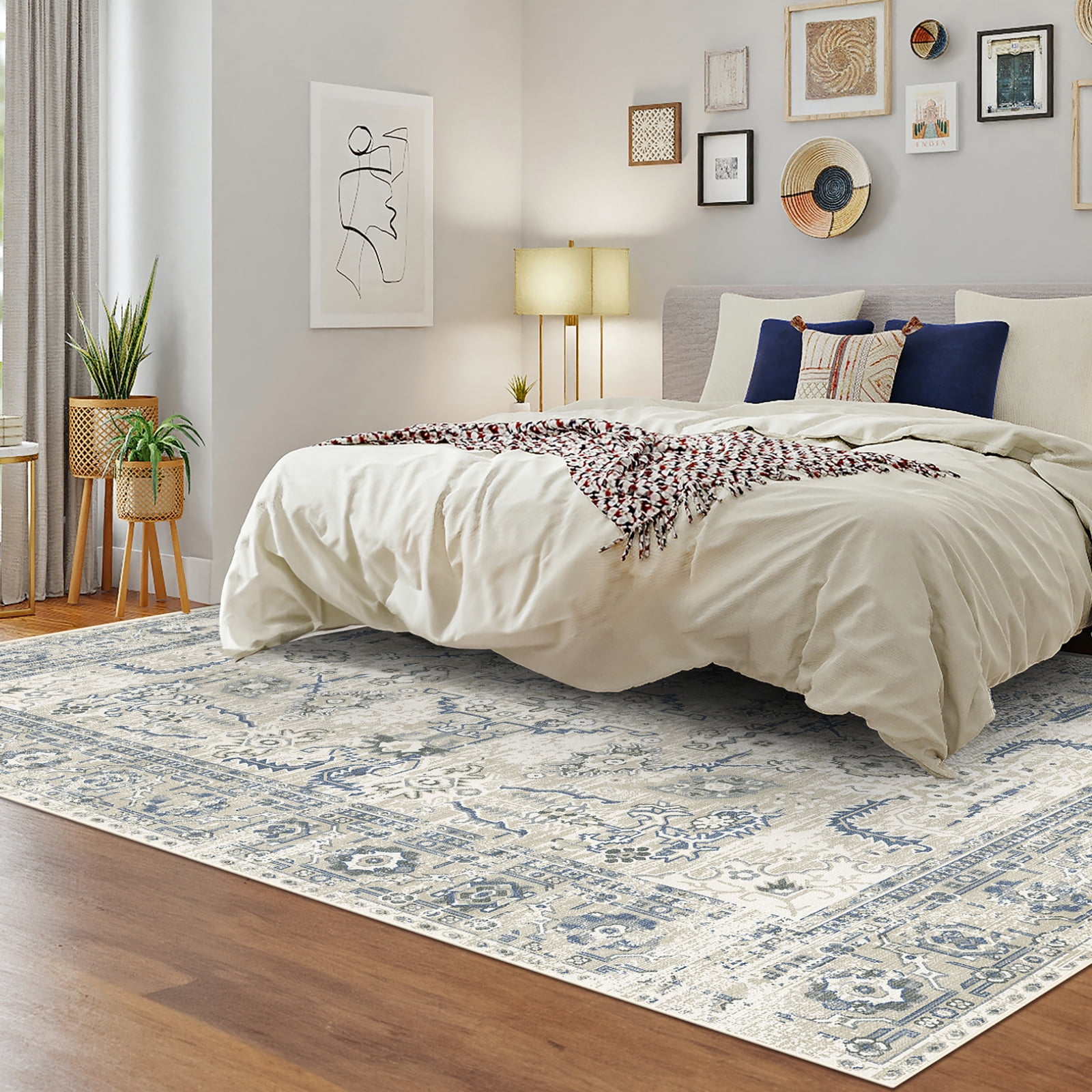 Cozylore 8'x10' Area Rugs for Living Room Modern Rug Soft Low Pile Non Slip Carpet Machine Washable Indoor Rug for Bedroom Dining Room, Blue