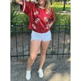thumbnail image 4 of Fortune Women Sequins Tops Short Sleeve Rugby Print T-Shirts Shiny Sparkly Loose Tee, 4 of 9