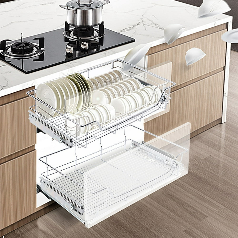 ACOUTO Pull-out Basket,Stainless Steel Pull-out Cabinet Basket Pull Out Stainless Steel Shelves