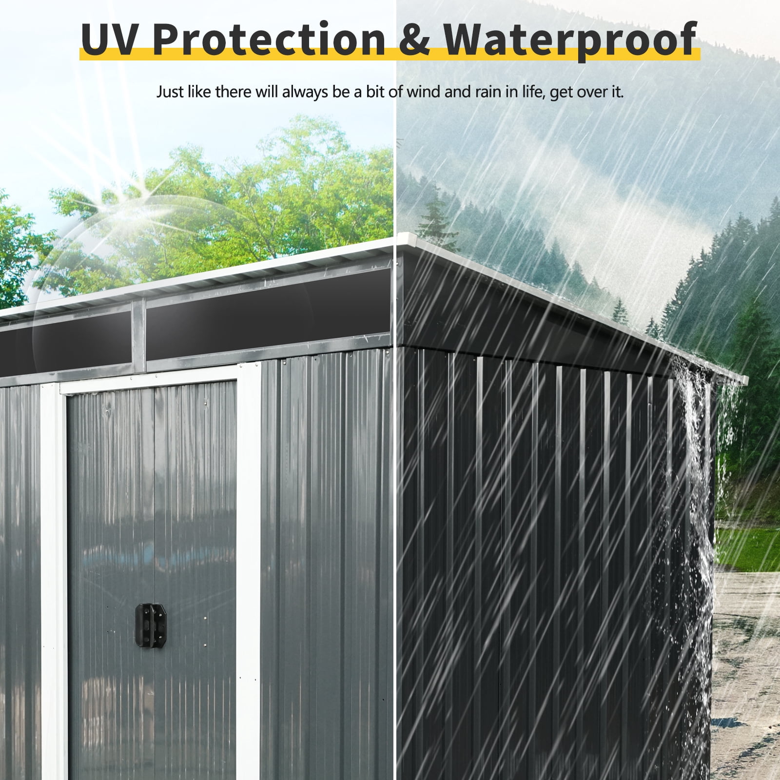 Olurrisa 6ft x 5ft Outdoor Metal Storage shed with Lockable Sliding Doors and Transparent plate for Garden, Lawn (Black and White)