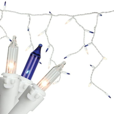 Northlight 50ct Mini Window Curtain Icicle String Lights Blue/Clear - 5' White Wire