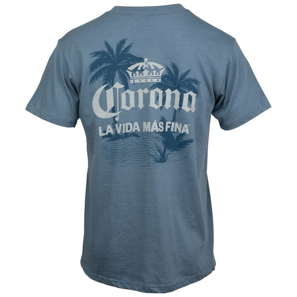 Corona Extra La Vida Mas Fina Palm Trees Front and Back Print T-Shirt-Large