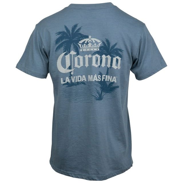 Corona Extra La Vida Mas Fina Palm Trees Front and Back Print T-Shirt-2XLarge