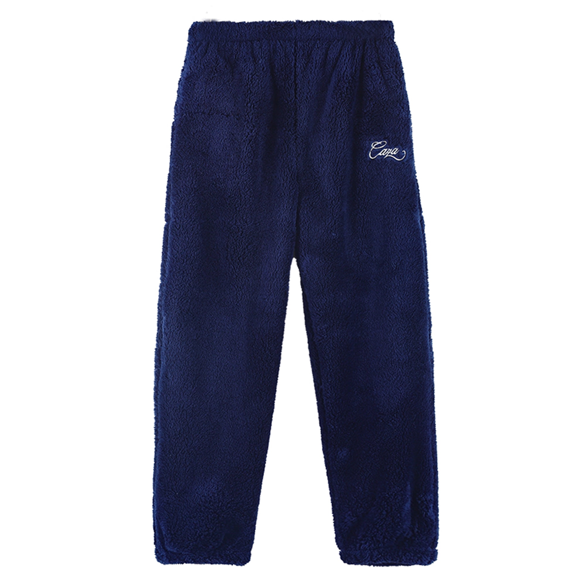 MAWCLOS Women Pajama Pants Elastic Waist Sleepwear Solid Color Pj Bottoms Baggy Sleep Fuzzy Fleece Trousers Dark Blue M