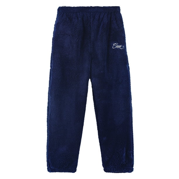 Avamo Women Pajama Pants Fuzzy Fleece Pj Bottoms Solid Color Sleepwear  Loose Trousers Sleep Lounge Pant Dark Blue XL 