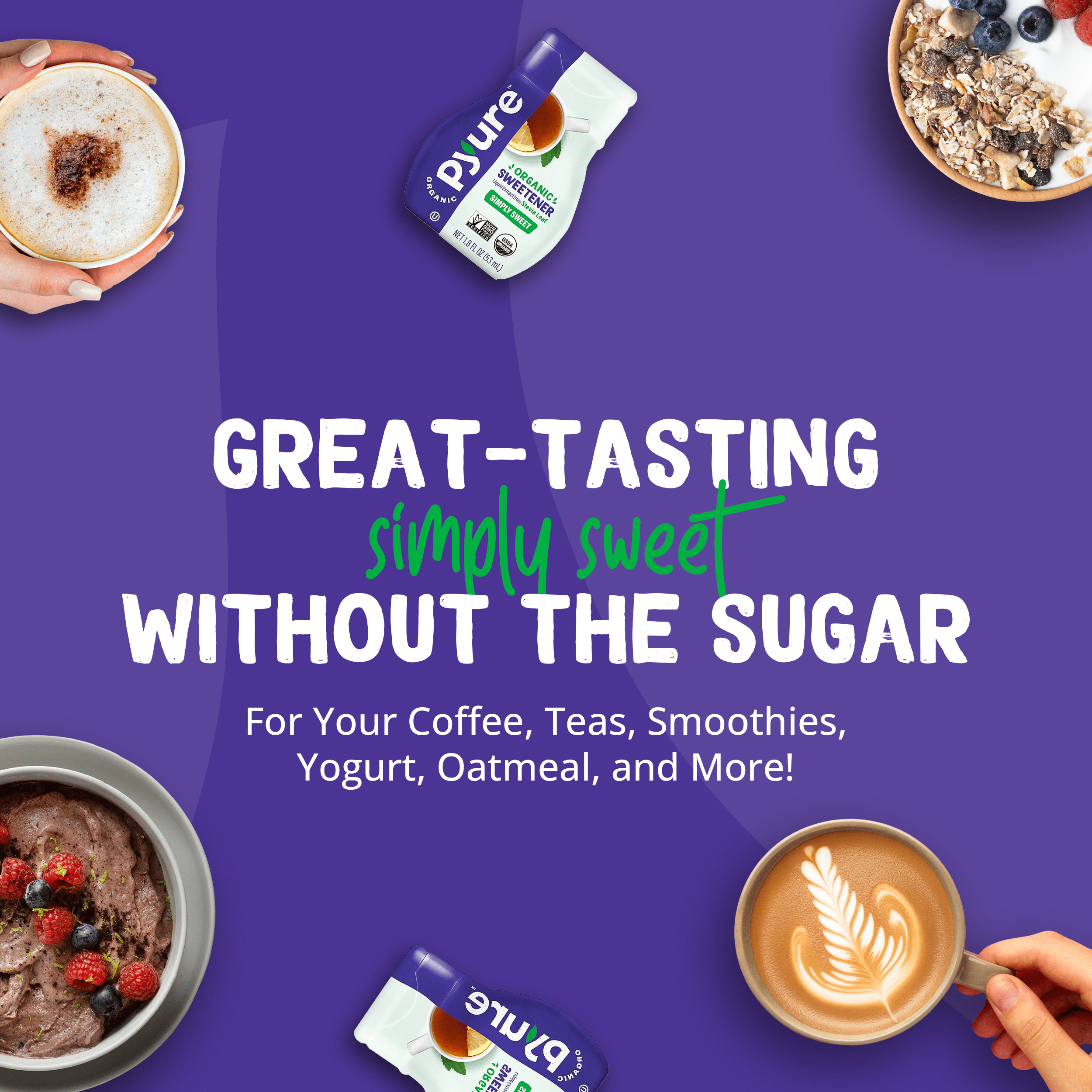 Pyure Organic Liquid Stevia Extract Sweetener – Zero Calorie, Sugar Free, Keto Friendly, Plant-Based Sugar Substitute – Non-GMO, Diabetic Friendly, Zero Carb, No Aftertaste – Simply Sweet – 1.8 fl oz