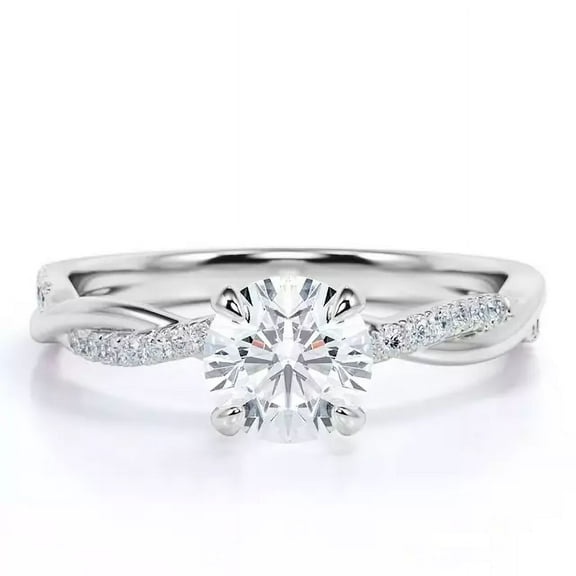2Ct Round CZ Diamond Engagement Ring, Infinity Twist Shank, 925 Sterling Silver