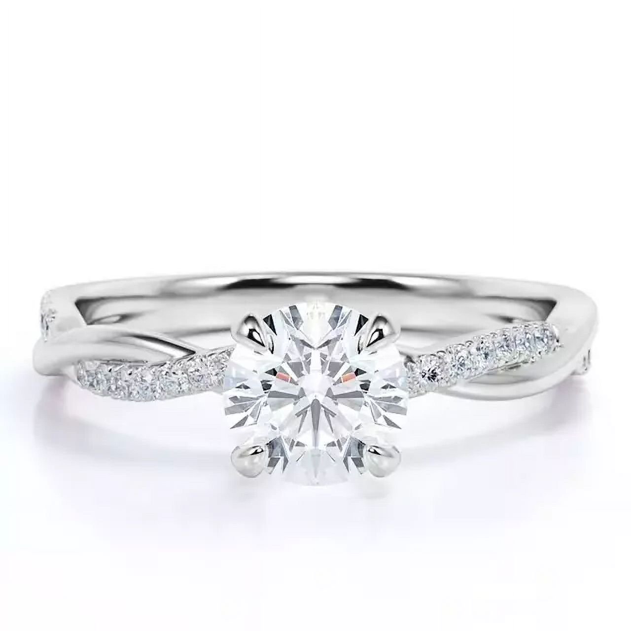 2Ct Round CZ Diamond Engagement Ring, Infinity Twist Shank, 925 Sterling Silver