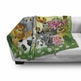 thumbnail image 3 of Animal Soft Flannel Fleece Throw Blanket, Animals in Jungle Giraffe Panda Bear Pig Lion Hippo Animation Cartoon Art, Cozy Plush for Indoor and Outdoor Use, 70" x 90", Multicolor, by Ambesonne, 3 of 6