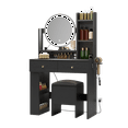 thumbnail image 4 of Uforic Makeup Vanity Desk with Mirror & Lights, Vanity Table Set with Bench Chair and 3 Drawers & Storage Shelves - Black, 4 of 9