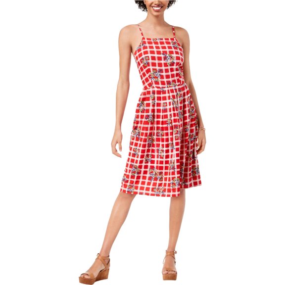 maison Jules Womens Printed Spaghetti Strap Sundress, Red, 4