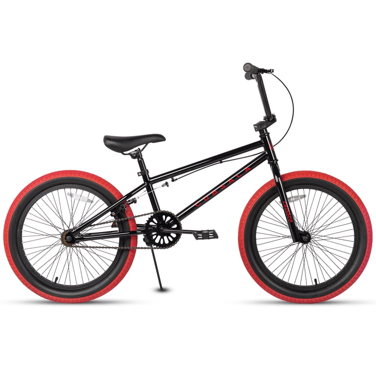 cubsala, Kids Freestyle BMX Bike, 18'', Black with Red Tires