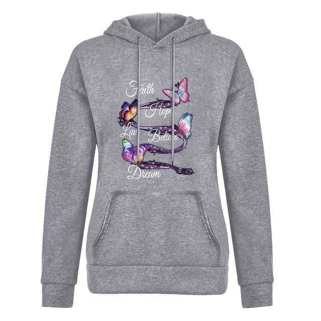Sweat à Capuche pour Femmes, Mode, Manches Longues, Imprimé Papillon, Poche, Décontracté