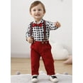 thumbnail image 3 of CARETOO Baby Boy Clothes Set Infant Long Sleeve Gentleman Suit Suspender Pants Bowtie Hat 0-24M 4pcs, 3 of 6