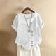 thumbnail image 5 of Camisas de encaje,Blusa de algodón para mujer, jersey de manga corta con cuello en V, top informal con botones en el bajo, ideal para el hogar y el uso diario, sopatenor, 5 of 9
