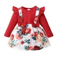 thumbnail image 1 of KIMI BEAR Newborn Girls Dress 3 Months Newborn Girls Fall Winter Dress 6 Months Newborn Girls Solid Color Patchwork Floral Ruffles Fake-Two-Pieces Long Sleeve Dress Red, 1 of 7