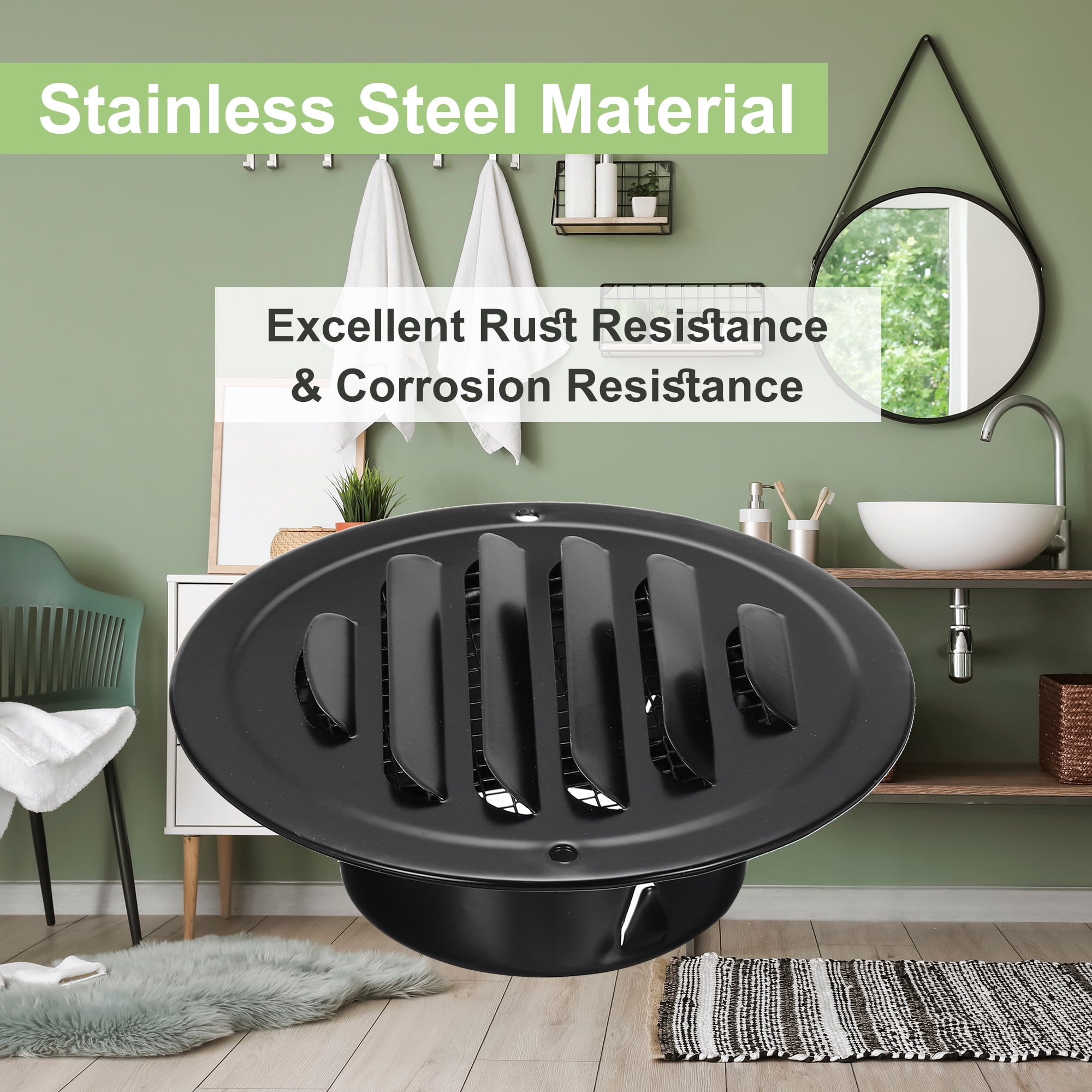 Uxcell 3 Inch Round Soffit Vent, 3Pcs Stainless Steel Wall Vent Grille Cover Exterior Exhaust Louvered Vent, Black