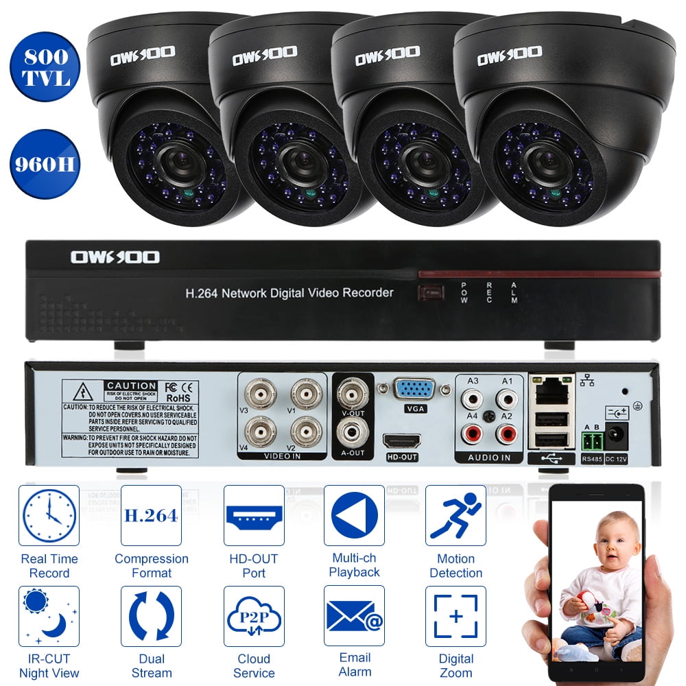 OWSOO 4Channel Full 960H/D1 Surveillance DVR Security System with 4pcs